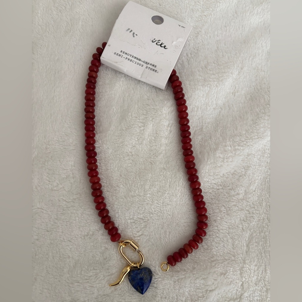 NWT Madewell Semiprecious Beaded Carabiner Necklace 16 1/4” Red - Picture 7 of 9